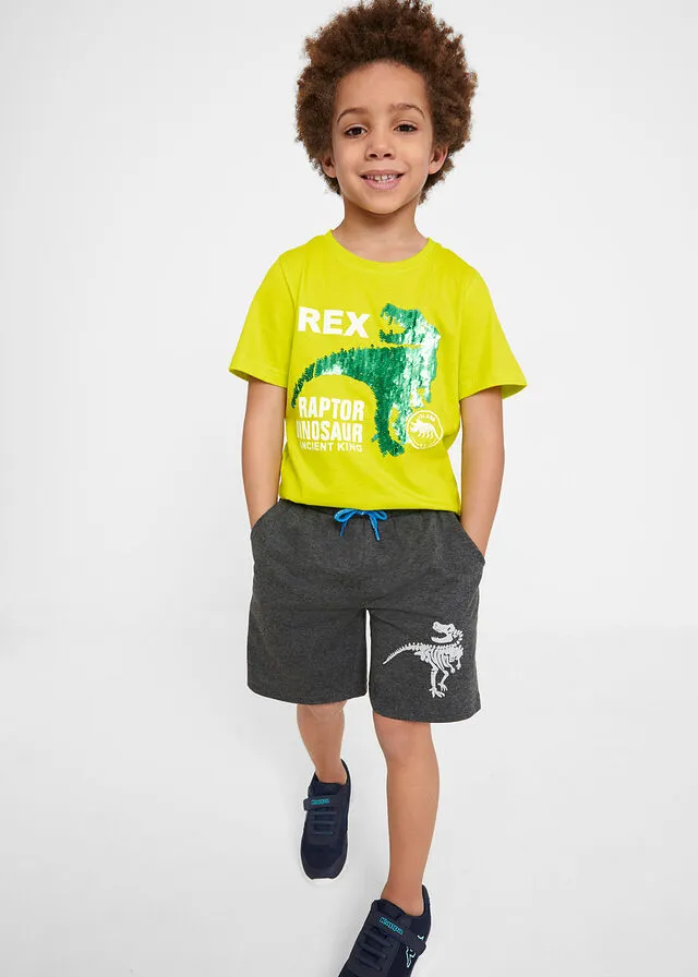 CAMISETA CON LENTEJUELAS REVERSIBLES Y PANTALóN CORTO PARA NIñOS (2 PIEZAS) VERDE LIMAGRIS OSCURO JASPEADO